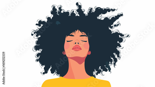 Stressed woman with curly hair portrait