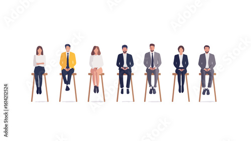 Professional Business People Mockup Sitting on Wooden