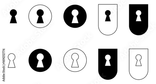 Cerraduras de puerta en blanco y negro. Conjunto de iconos con estilo minimalista. Ilustración para folleto, sitio web, app y diseño grafico.