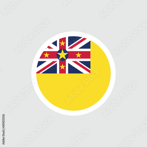 Flag of Niue Island. Yellow flag with stars and the Union Jack. National symbol of the self-governing state entity of Niue.