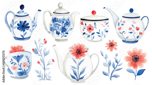 Elegant Tea Set Watercolor Clipart
