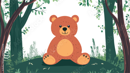 Serene Teddy Bear in Woods Scene
