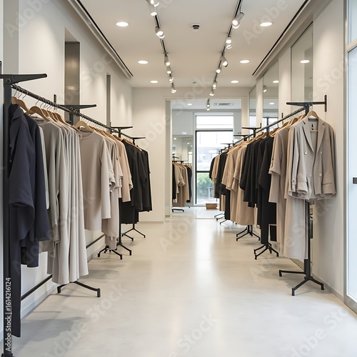 Browsing Minimalist Clothing Racks in a Modern Fashion Boutique Store
