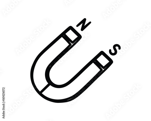 Simple Black and White Magnet with North and South Pole Symbols Vector Illustration