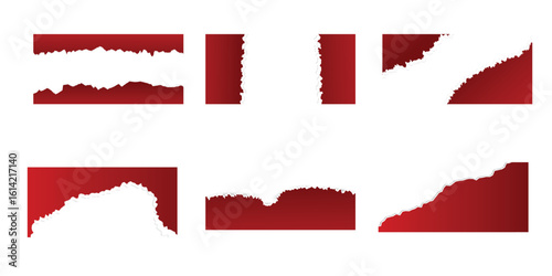 Set of red torn paper background for horizontal banner