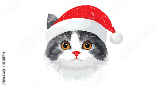 Cute Cat Santa Christmas Card Vector