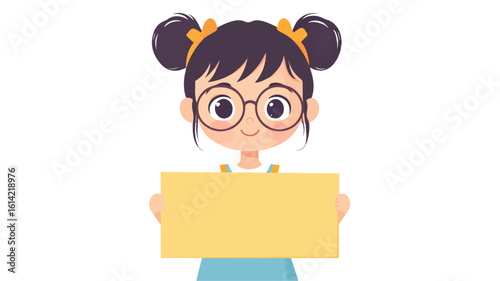 Adorable Girl with Eyeglasses Holding T-Shirt