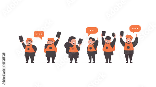 Protester characters on mobile phone illustration
