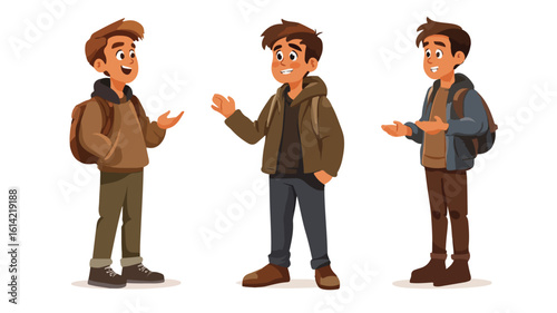 Teenager Men Characters Having Conversation Vector