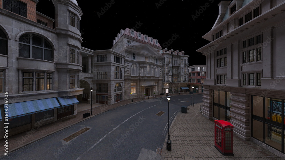 Naklejka premium 石畳のある街かど 3DCGレンダリング