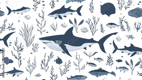 Sea creatures seamless vector pattern