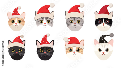 Adorable Christmas cat head vector collection