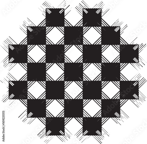 Abstract black and white checkered pattern with brushstroke edges for modern designs