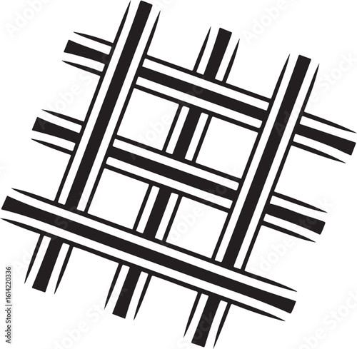 Abstract black and white illustration of intersecting lines forming a gridded pattern