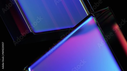 Abstract animation, 3d render of rotating glass shapes on a black background, 4k seamless looped video