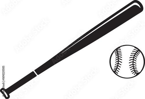Baseball bat and ball black and white vector illustration design for sports games and activities