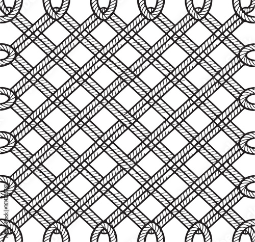 Black and white rope pattern design with intertwined lines forming a seamless background