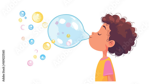 Vintage Boy Blowing Bubbles Illustration
