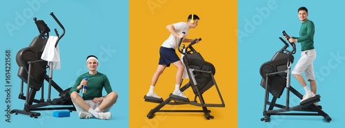 Collage of young sporty man...