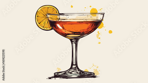 Classic Cosmopolitan Cocktail Glass Illustration