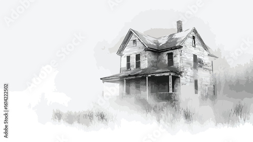 Eerie Abandoned House in Fog Artwork