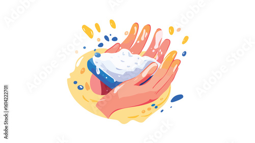 Hygienic Hand Washing with Soap Illustration
