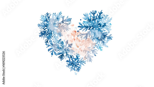 Heart Snowflake Watercolor Art Centered View