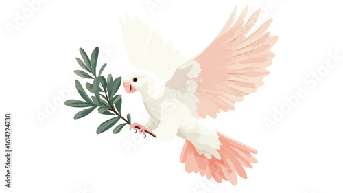 Peaceful white dove with olive branch