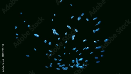 Blue water Liquid Droplets Rising in Vortex Spiral Motion on Black Background – Abstract Water Whirlpool , eddy Animation  with Swirling Particle , blob Flow