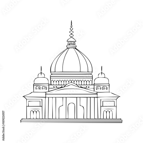 Illustration of a grand architectural building with domes and ornate details