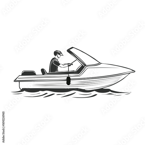 Person driving a motorboat on water creating waves