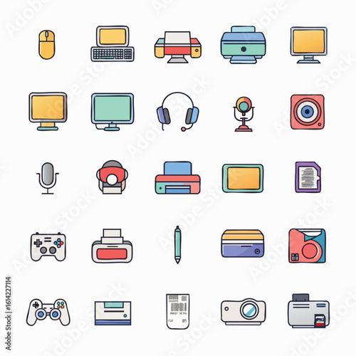Colorful Technology Device Icons Set.