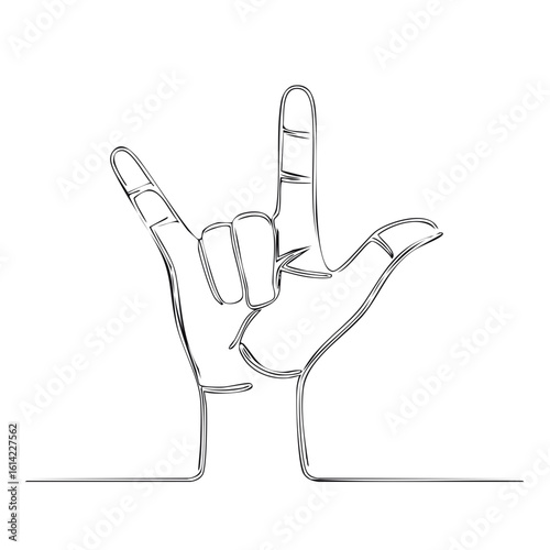 Line art hand showing rock and roll, I love you sign.