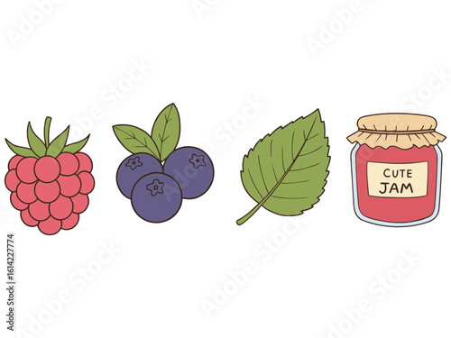 Hand drawn berries and jam jar illustration