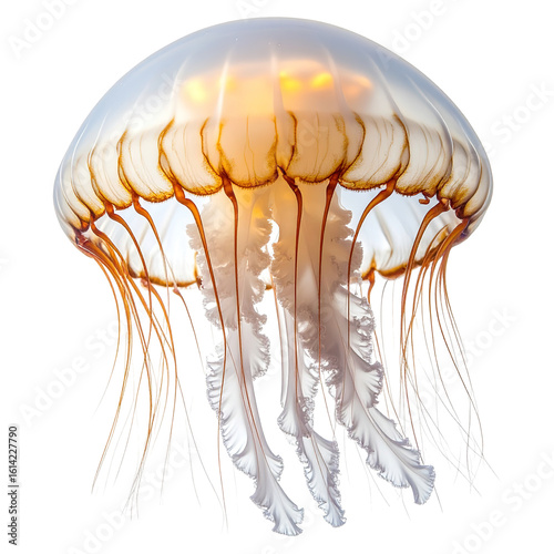 Close-up view of a magnificent jellyfish isolated on a transparent background.