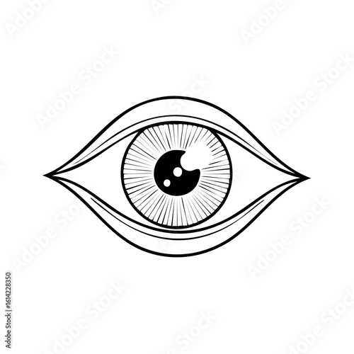 Decorative eye graphic in black and white design illustration.