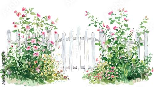 Rustic garden gate surrounded by flowers