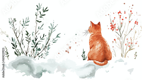 Festive Winter Cat Snow Scene