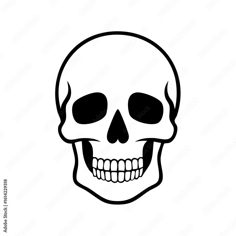 Fototapeta premium Clean Black and White Skull Graphic Icon with Open Mouth and Teeth