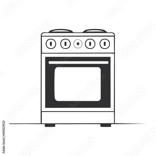 Outline Illustration of a Kitchen Oven Isolated on White Cooking Appliance