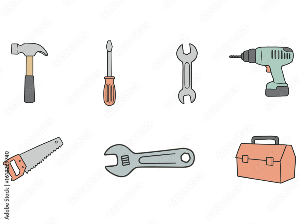 Fototapeta premium Collection of hand drawn construction and repair tools