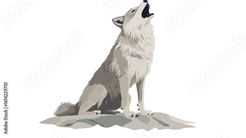Majestic White Wolf Howling in Scenic Background