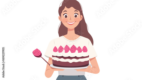 Happy Woman Portrait Holding Dessert Cake