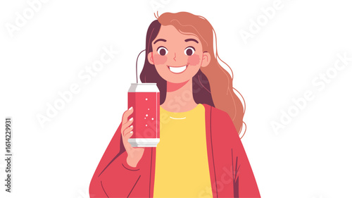 Woman with soda can, centered view
