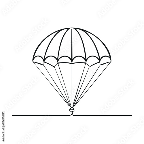 Hand Drawn Parachute Icon Landing Safely On Ground In Linear Style Black On White