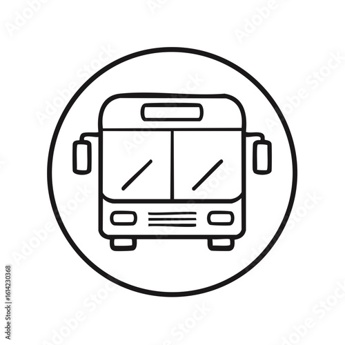 Bus icon in a circle outline illustration. Public transportation symbol graphic.