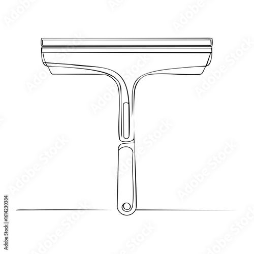 Continuous line art illustration of a squeegee for window and glass cleaning