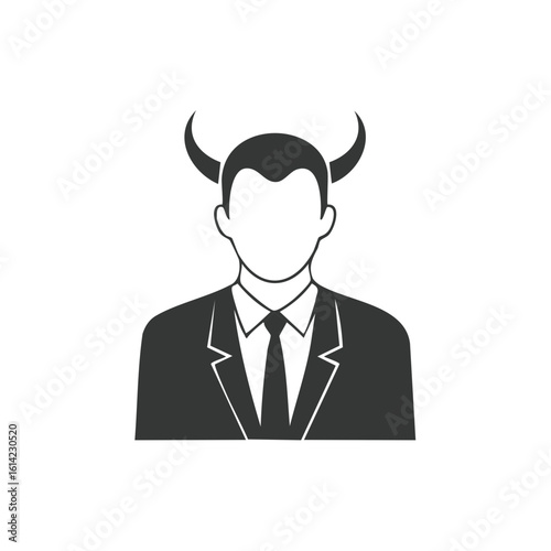 Devil Suit Silhouette Illustration - Business Evil Vector Icon - Horned Figure Symbol of Trickster Icon