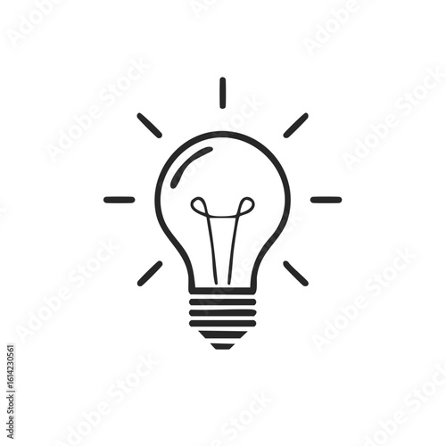 Simple stylized light bulb emitting rays representing an idea or inspiration