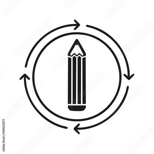Pencil surrounded by circular arrows representing creative process and iterative design